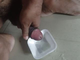 Masturbating in cup like plate sperm go speedily out of it
