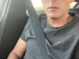German twink boy jerks off in moving car and cums
