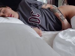 Morning awakening of a slender beauty! Cock in her mouth and cum on her face!