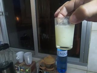 Girlfriend drinks a lots of saved cum from a shot glass