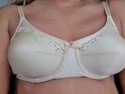 34C Ptex nylon nude bra, caressing bouncing boobs