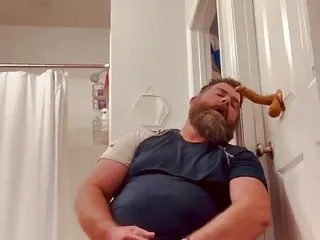 Stocky Thick Married Straight  Bearded Bear playing with dildos and cumming