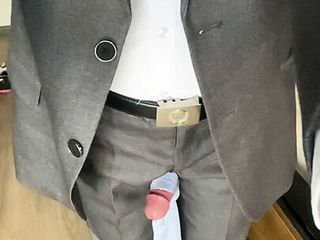 Wearing daddys suit to fuck his horny dress shoes
