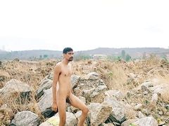 Sports men having fun with big dick cumshot in forest