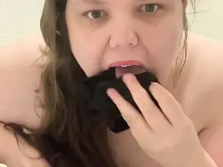  video: Chubby slut pisses panties and puts in mouth humiliation