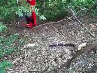 Thelady in her red cloak in the woods