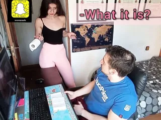 Brunette catches her boyfriend watching porn in her room 