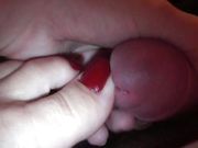 Red toenail play with peehole 