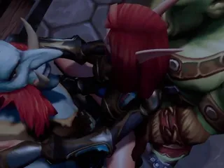 Elf double teamed by an Ork and a Wartroll - Warcraft Parody