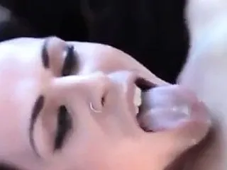 skinny shemale cums in her own mouth
